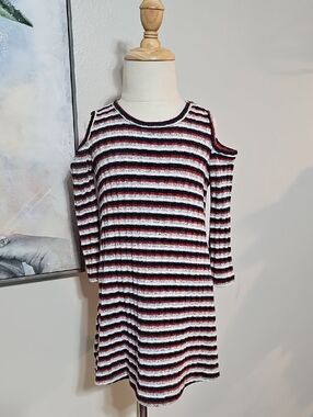 3 for $20 🖤 Pomelo Cold Shoulder Striped Tunic Dress • Red/Black/White • 2T • E